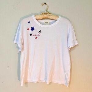 Monrow Cotton T-Shirt w/Embroidered Stars & Soul Collab - Boxy, Slightly Cropped